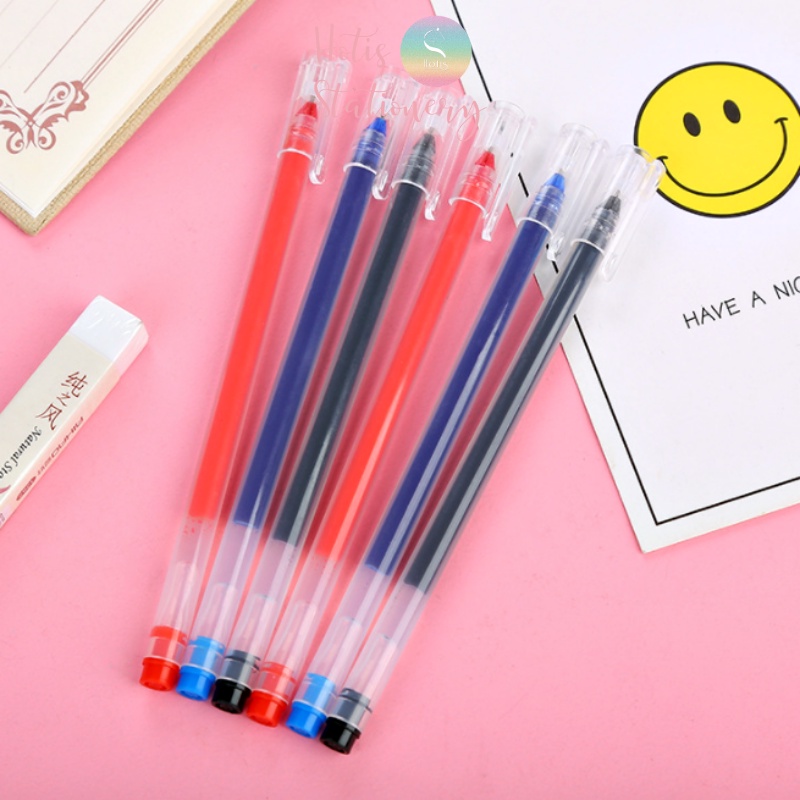 Bút gel vỏ nhựa trong suốt dung lượng mực lớn Xanh/ Đen/ Đỏ - Đầu ống kim 0.5mm Hotis Stationery