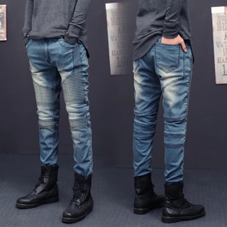 Jeans biker xanh