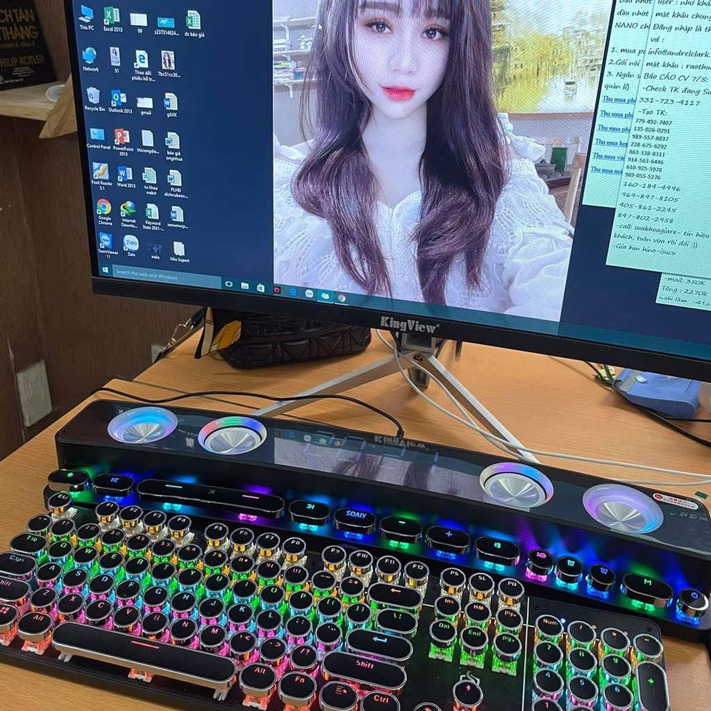 Loa Led RGB Gaming Máy Tính Soaiy SH39 - Bàn Phím Cơ Viền Bạc, Đồng Hồ Gương, Loa Bluetooth LED RGB - BẢO HÀNH 12 THÁNG