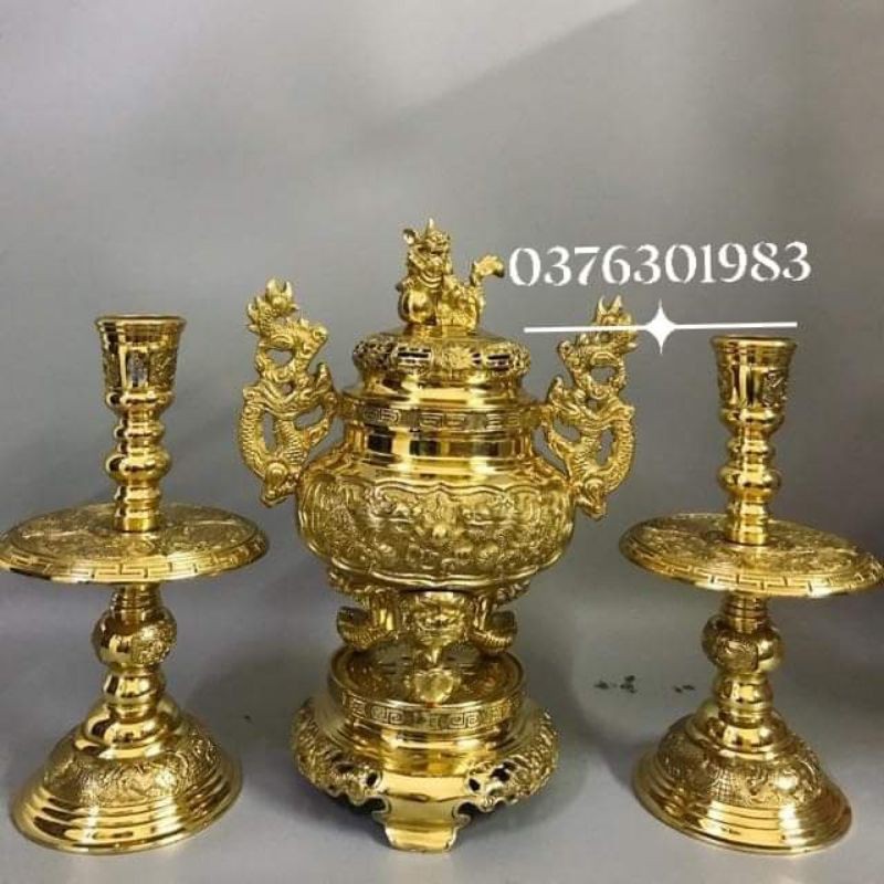 Bộ lư thờ đỉnh thờ bằng đồng cao cấp 40 cm, bộ đồ thờ đồng cao cấp đỉnh nặng 7kg