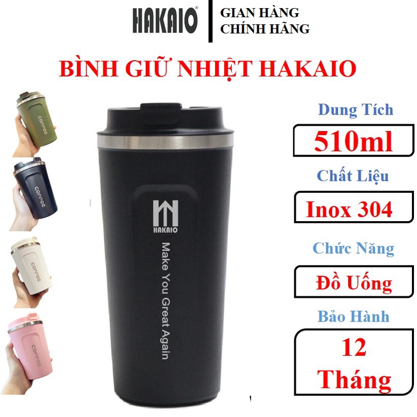 Bình Giữ Nhiệt HAKAIO 510ml Cách Nhiệt Cao Cấp Đựng Nước, Trà, Cà Phê Kiểu Dáng Châu Âu Cầm Tay Sang Trọng