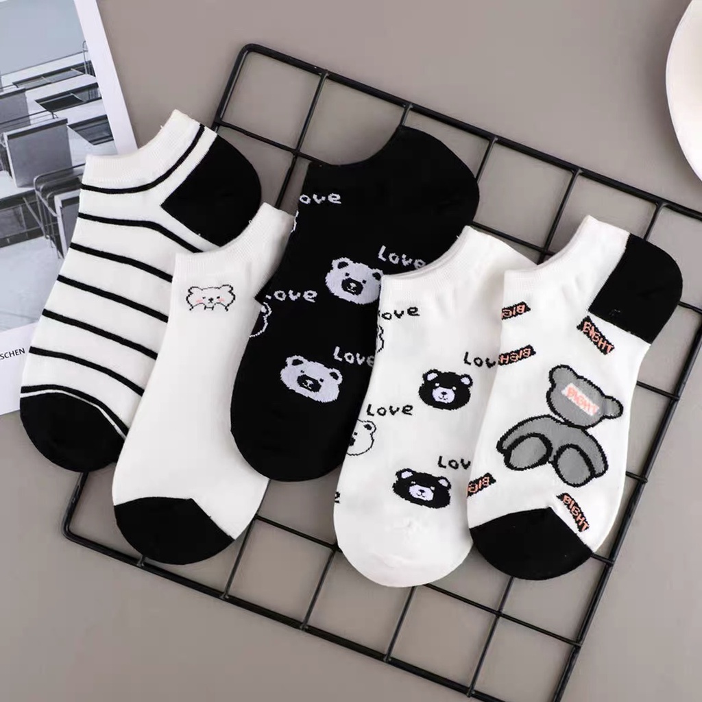 Tất cổ ngắn nữ phong cách trẻ trung, họa tiết hình gấu đáng yêu, chất liệu cotton, thấm hút mồ hôi TT84