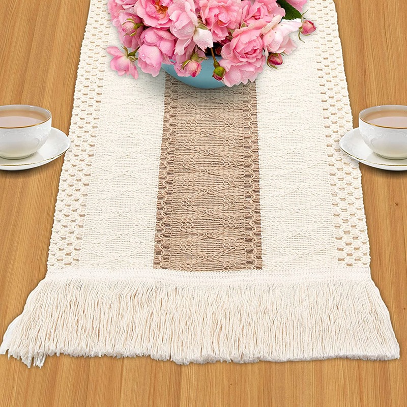 Farmhouse Boho Table Runner, for Dining Table Decoration 180cm