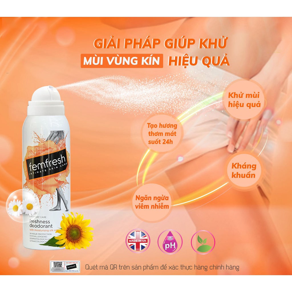 Dung dịch vệ sinh phụ nữ Femfresh cam daily hằng ngày làm sạch vùng kín, ngừa nấm ngứa, viêm nhiễm 150ml - 250ml