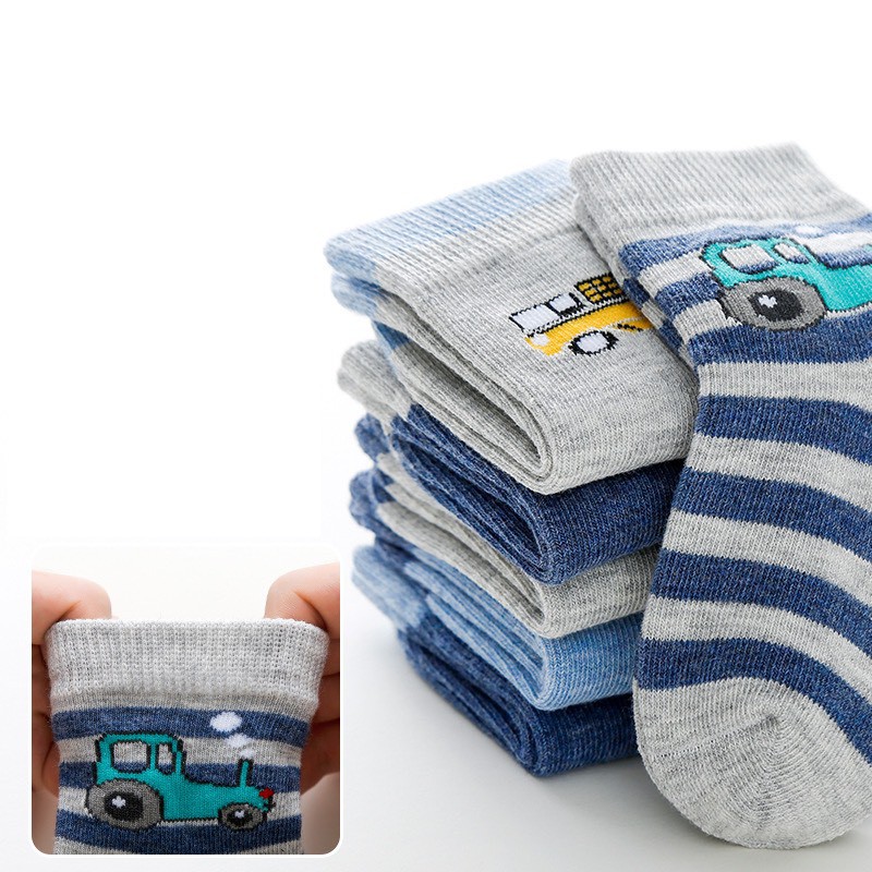 Set 5 Tất Cho Bé BABYSOCKS Cao Cấp Bé Trai Bé Gái In Hình Đáng Yêu Dày Ấm Cao Cổ Chất Cotton