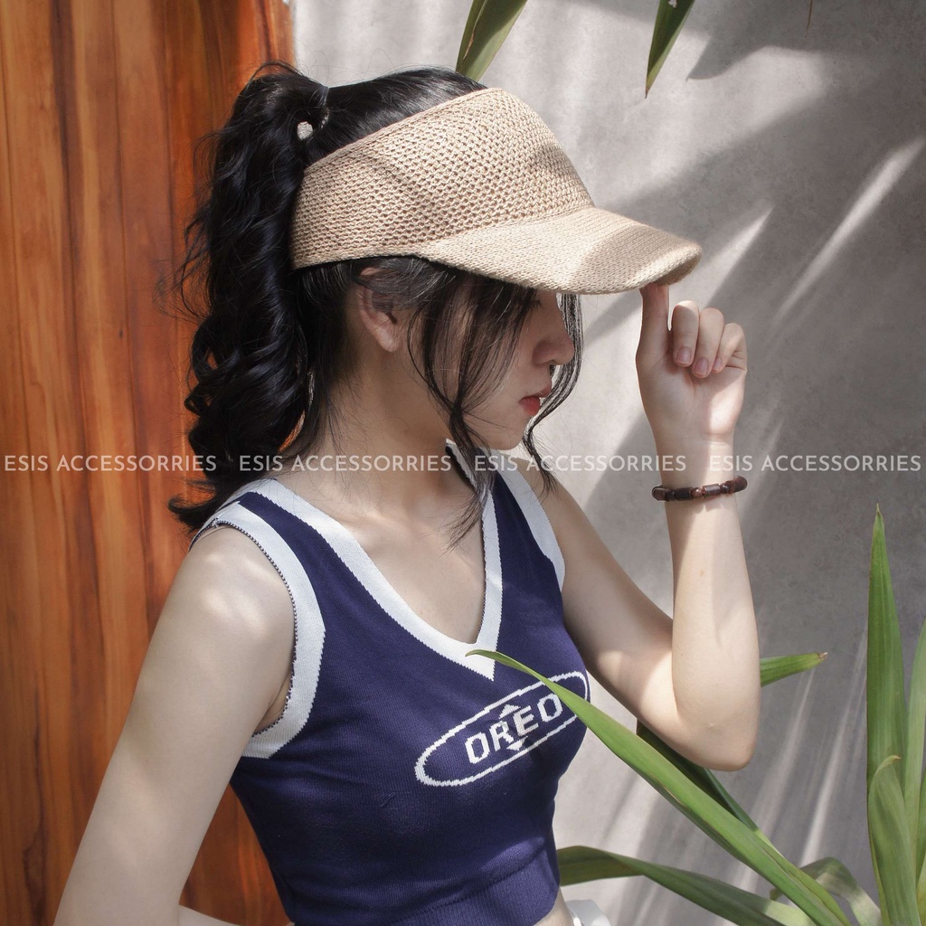 MŨ LƯỠI TRAI CÓI HỞ ĐẦU NỮ CAO CẤP, NÓN KẾT NỬA ĐẦU CỘT DÂY XUẤT NHẬT, PHONG CÁCH HÀN QUỐC ESIS