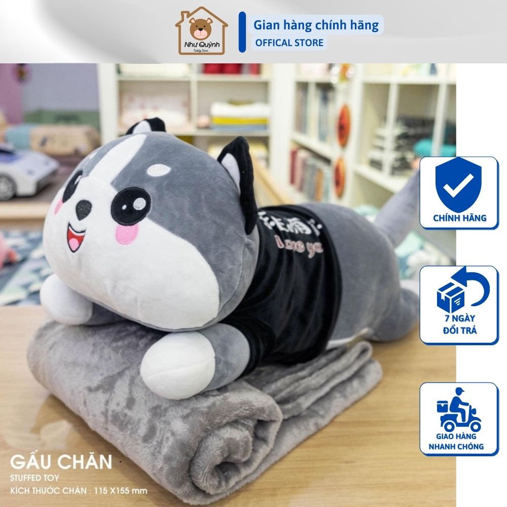 Bộ chăn gối văn phòng gấu bông khủng long, hà mã, heo xinh 60cm, chất liệu nhung, co giãn 4 chiều