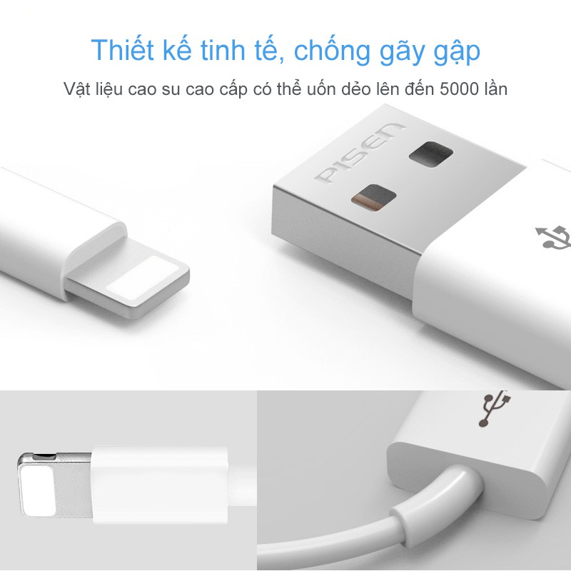 Cáp sạc Pisen Lightning (Fast) 100cm cho IPhone – Hàng chính hãng bảo hành 18 tháng