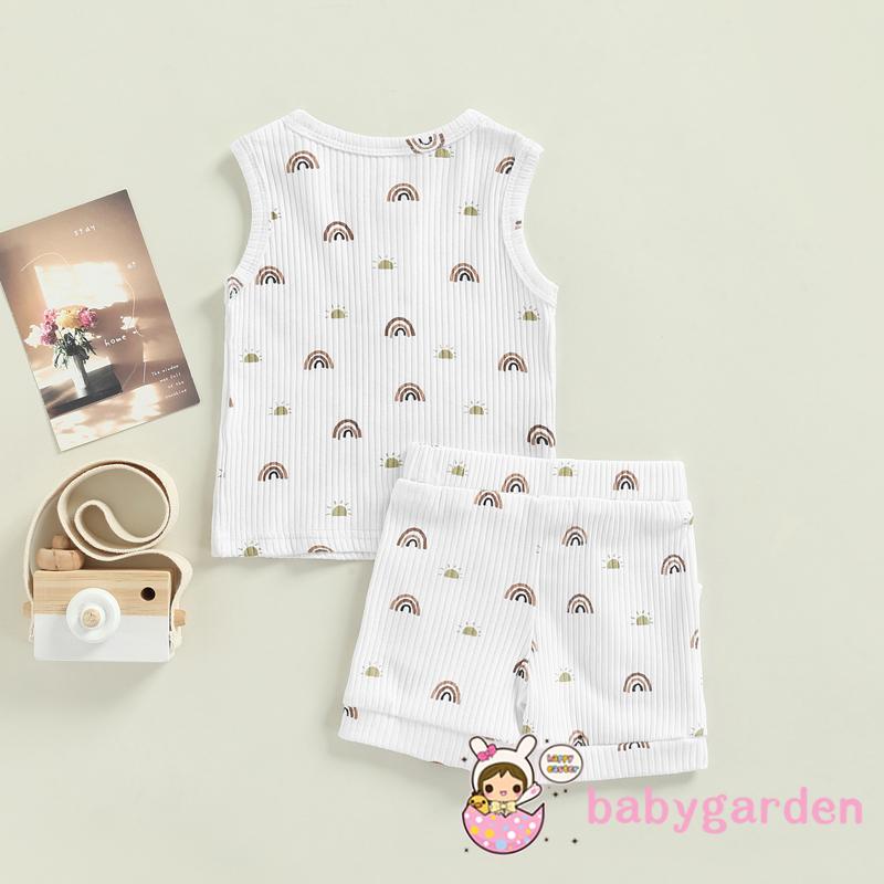 Bộ Áo Sát Nách Cổ Tròn In Hình Mặt Trời + Quần Short Thời Trang Mùa Hè Cho Bé Trai 0-24 Tháng Tuổi