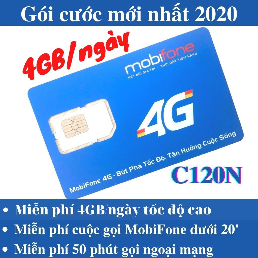 Sim 4G Mobifone C120 có 120GB/tháng giá rẻ, dùng đăng ký gói nghe gọi miễn phí không giới hạn