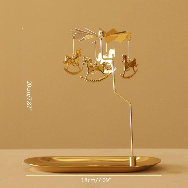 Giá Đỡ Nến Kiểu Vòng Quay Ngựa Gỗ Màu Vàng Siêu Lãng Mạn Dùng Trang Trí