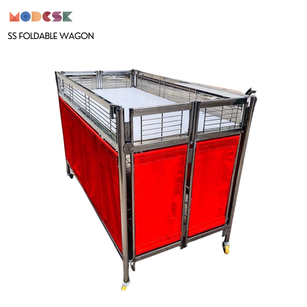 Xe trưng bày Siêu Thị SS FOLDABLE WAGON MODESK  inox 304 không gỉ chịu lực tốt.