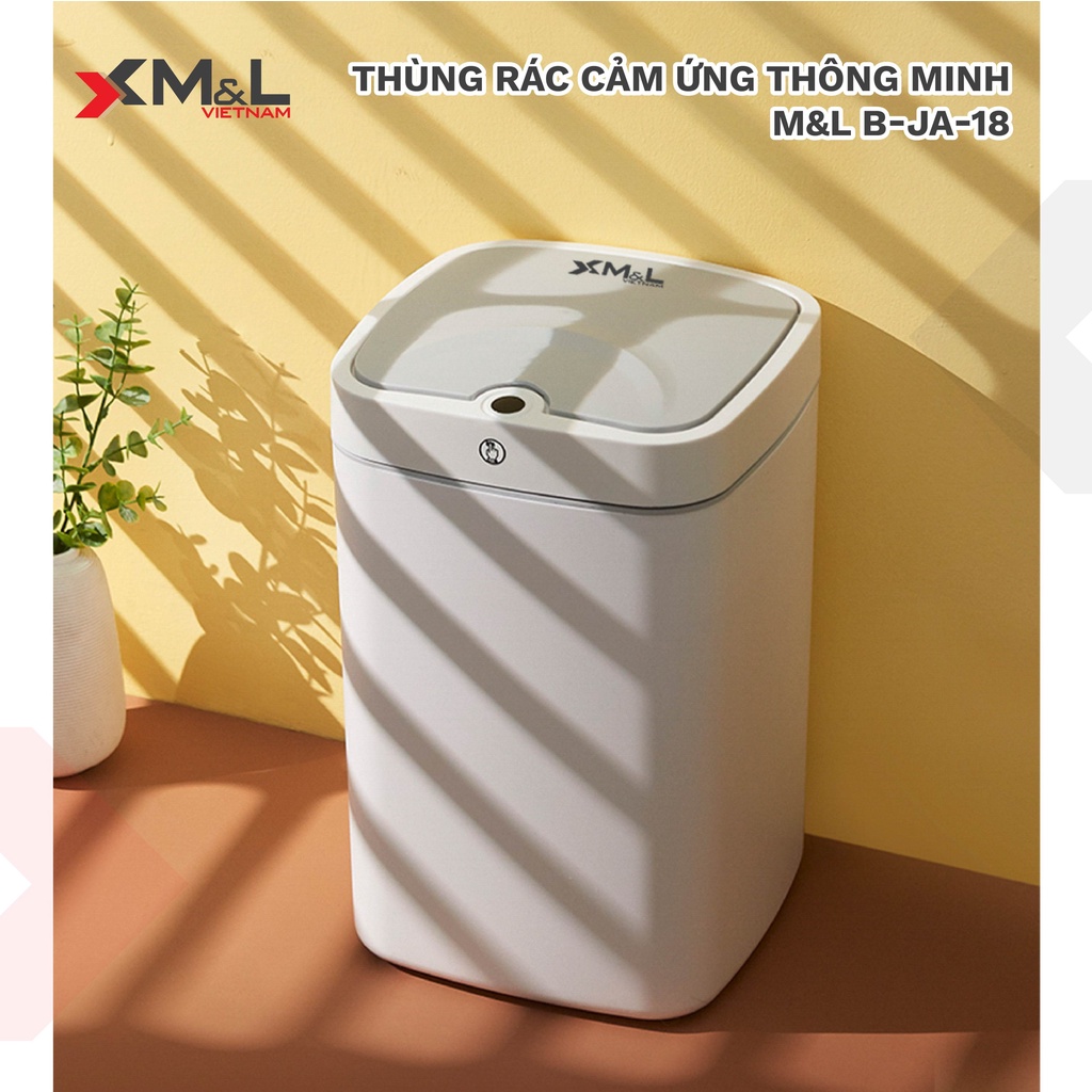 Thùng rác cảm ứng thông minh 18 lít M&L B-JA-18 - Màu ghi - Hàng chính hãng