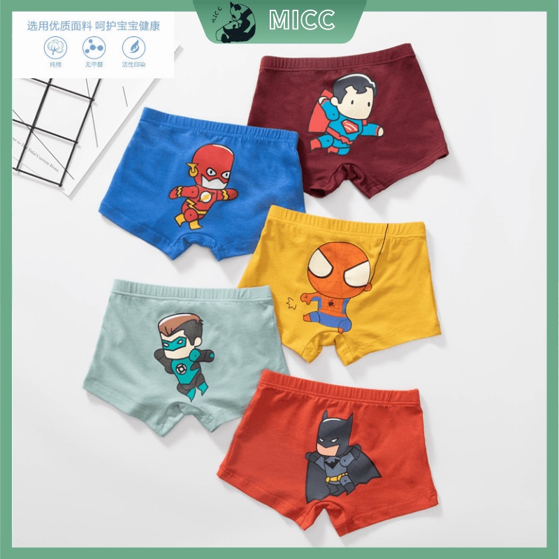 Bộ 5 Quần Lót boxer Bằng cotton Thoáng Khí In Họa Tiết Hoạt Hình Dễ Thương Thời Trang Cho Bé Trai