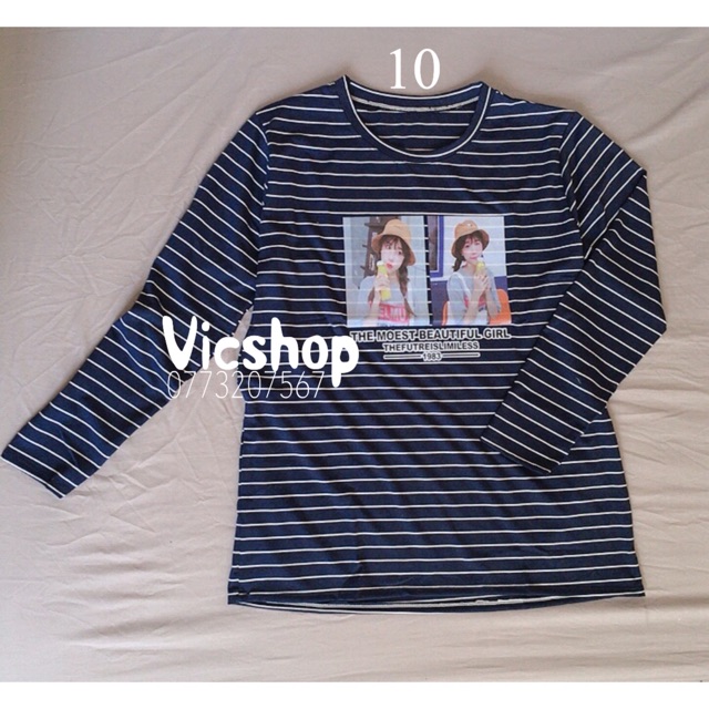 Áo thun bầu kẻ ngang 2 cô gái