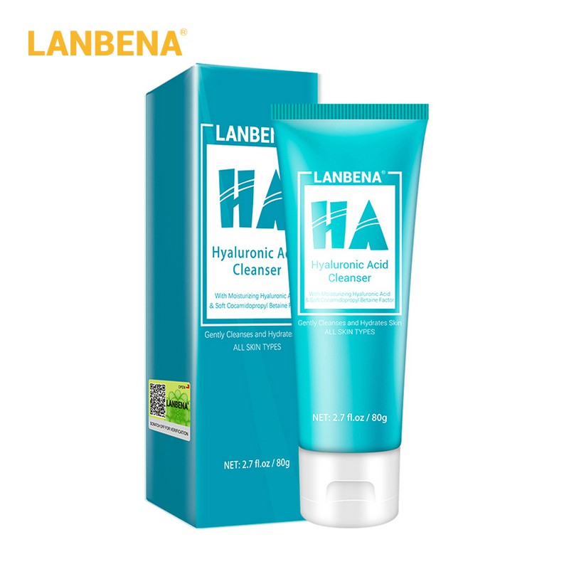 Sữa rửa mặt LANBENA tinh chất Axit Hyaluronic làm sạch sâu mụn đầu đen dưỡng ẩm cho da dầu 80ml