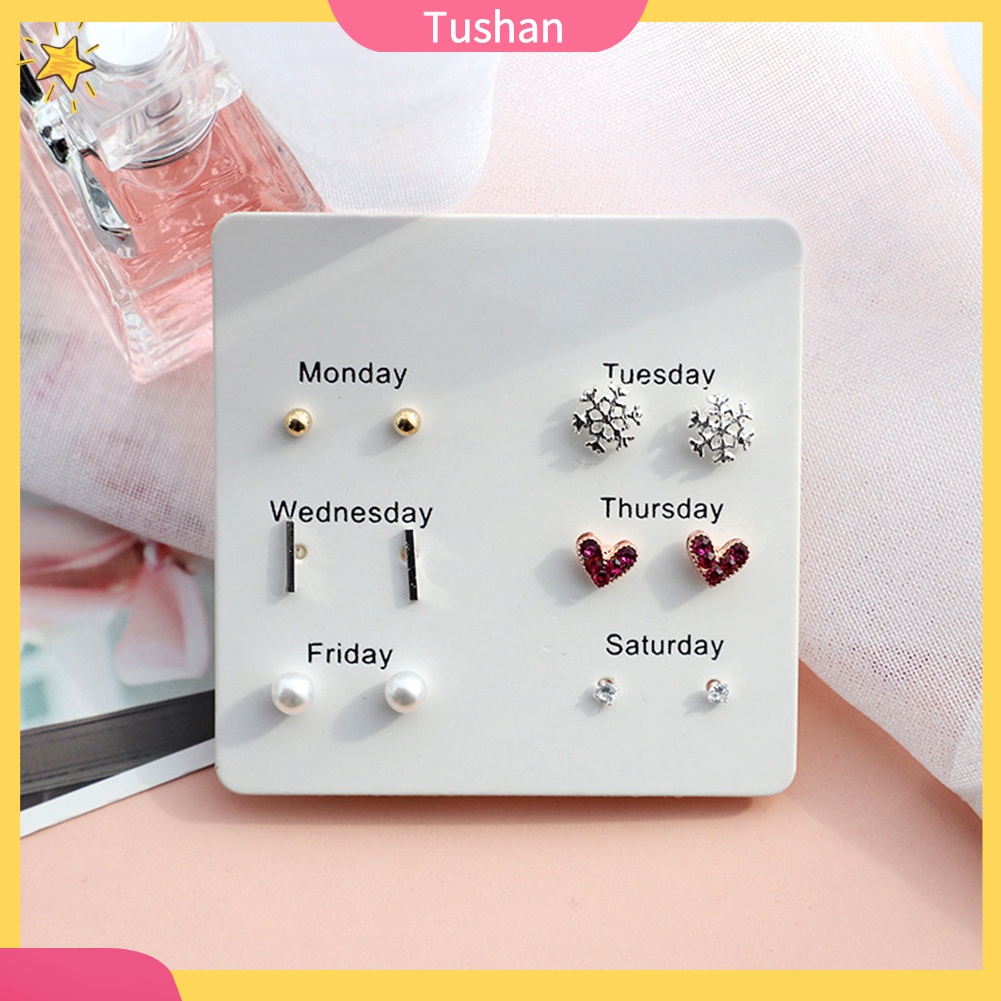 Bộ 6 Hoa Tai Hình Hoa Tuyết, Trái Tim, Lông Vũ Thời Trang