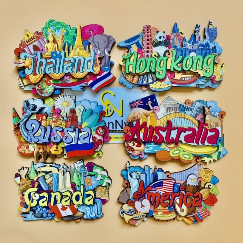 Nam châm tủ lạnh hình ảnh lưu niệm các quốc gia chất liệu bằng gỗ