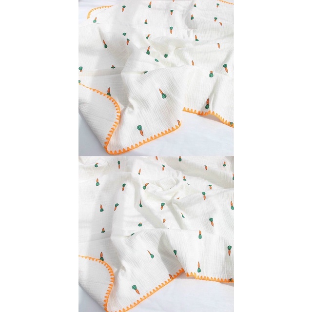 Chăn nhăn cotton mềm viền kèm túi rút Popular 110x110cm cao cấp