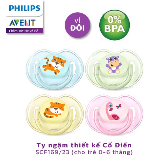 TY GIẢ AVENT CHỐNG VẨU CỔ ĐIỂN 0-6M/6-18 ANH QUỐC