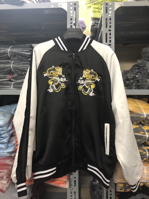 Áo Khoác Dù BOMBER RỒNG ĐEN DRAGON Ulzzang Unisex 1hitshop