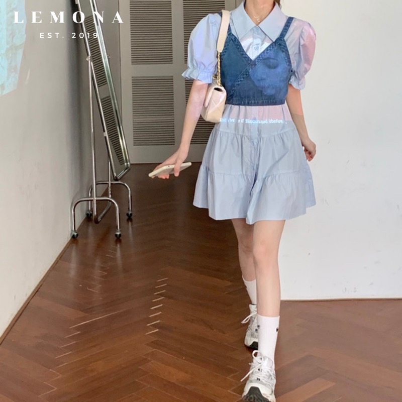 ĐẦM TAY PHỒNG BABYDOLL HÀN QUỐC KẾT HỢP ÁO BUỘC DÂY
