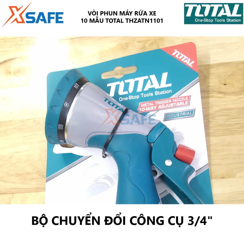 Vòi phun xịt rửa TOTAL THZATN1101 Vòi xịt phun nước 10 tia, kích thước 14*7*18.3cm Chất liệu TPR-ABS-hợp kim nhôm