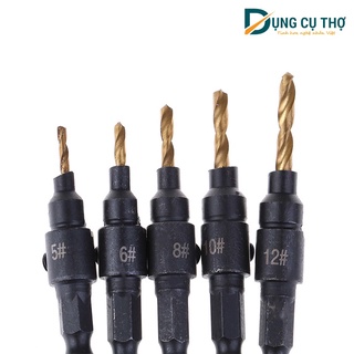 Bộ 5 mũi khoan âm vít gỗ chuôi lục giác - Mũi khoan doa lỗ vít 2 tầng