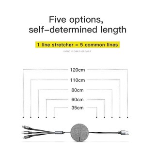 Cáp dây rút 3 đầu Baseus Fabric 3in1
