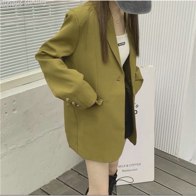 áo vest nữ màu vàng Tây cúc đồng hàng đẹp
