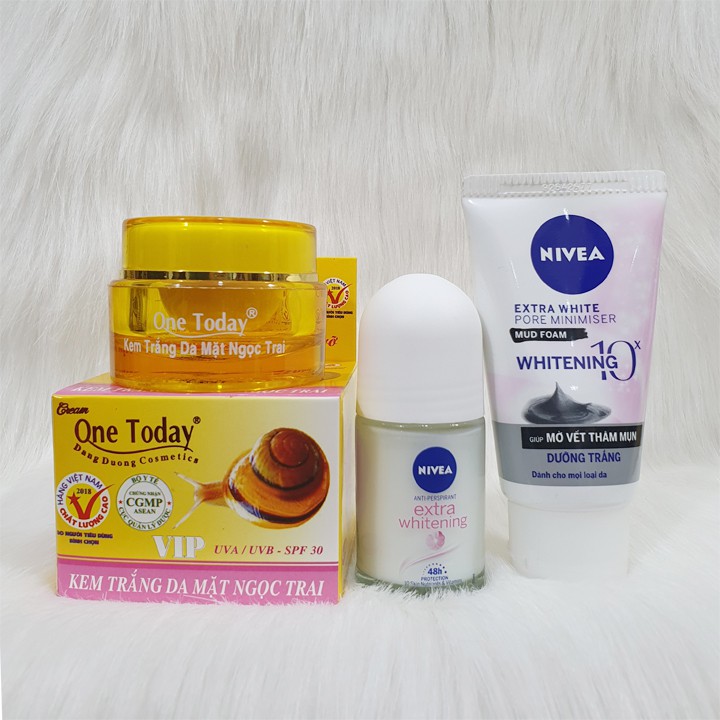 Combo Lăn Nivea Nữ 25ml  + Sữa Rửa Mặt Nivea Nữ 50g + Kem Trắng Da Mặt One Today 20g