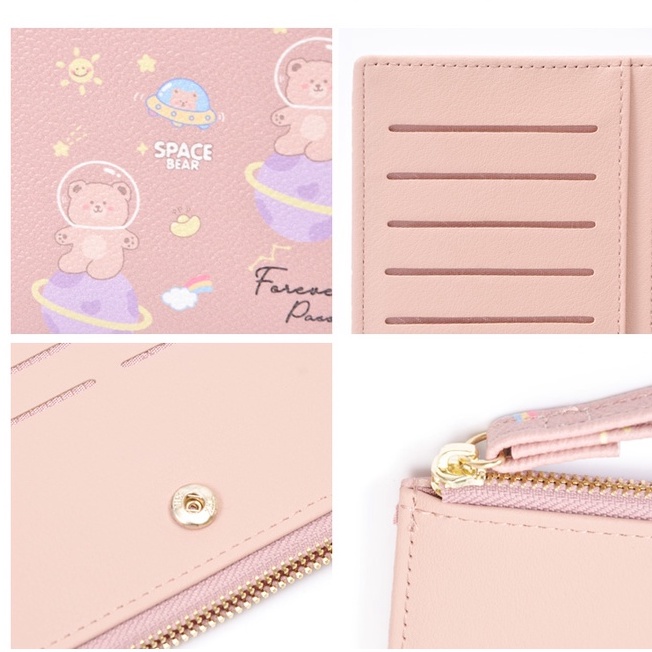 Ví Pierre loues gấp làm hai khóa kéo họa tiết gấu dễ thương đựng thẻ