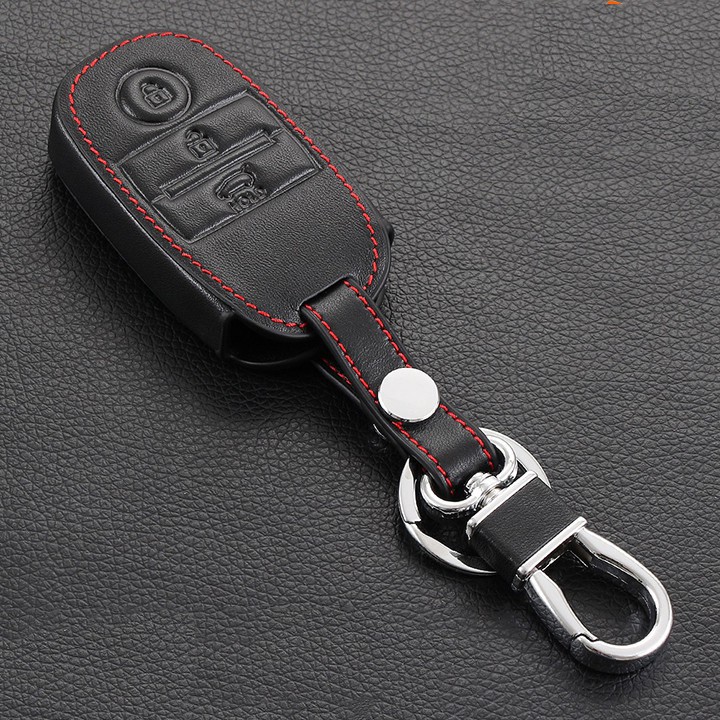 Bao da chìa khóa xe đen chỉ đỏ xe Kia Sorento, Cerato, K3 Morning 2016 2017 2018 - bản chìa thông minh