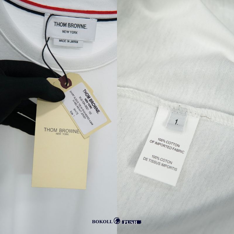 Áo thun unisex THOM BROWNE phong cách BASSIC nam nữ form rộng vải cotton 100 % Bestquality 1 : 1