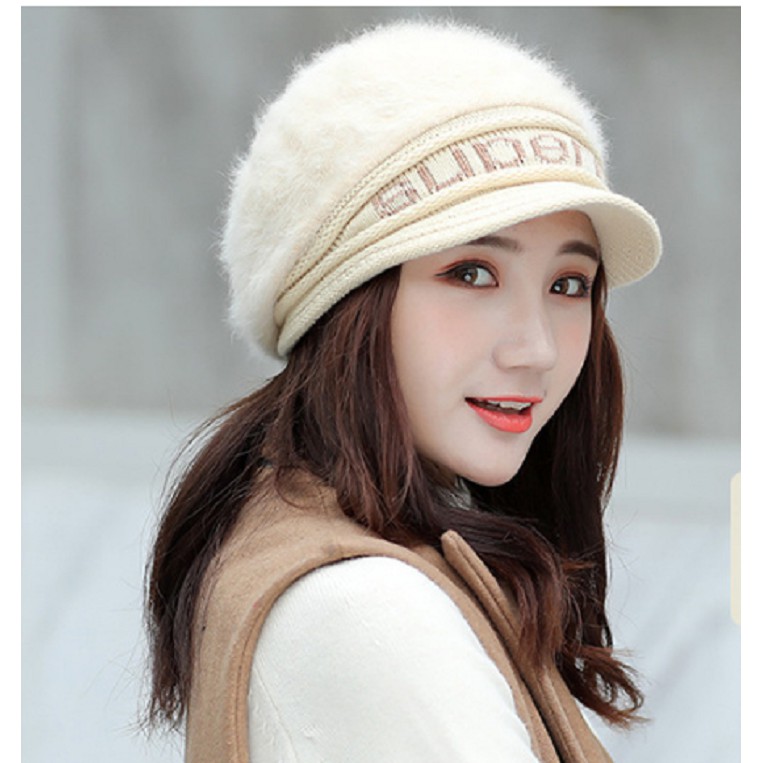 mũ nồi len lông thỏ có vành Phong cách Hàn, nón nồi len cao cấp