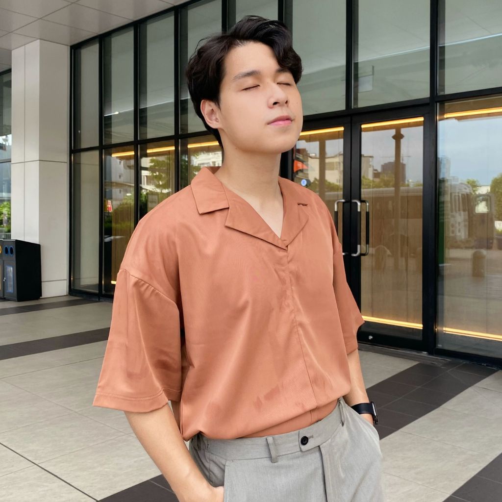 Áo sơ mi Nam cổ vest CALAA FASHION vải lụa ngắn tay form rộng ASM04