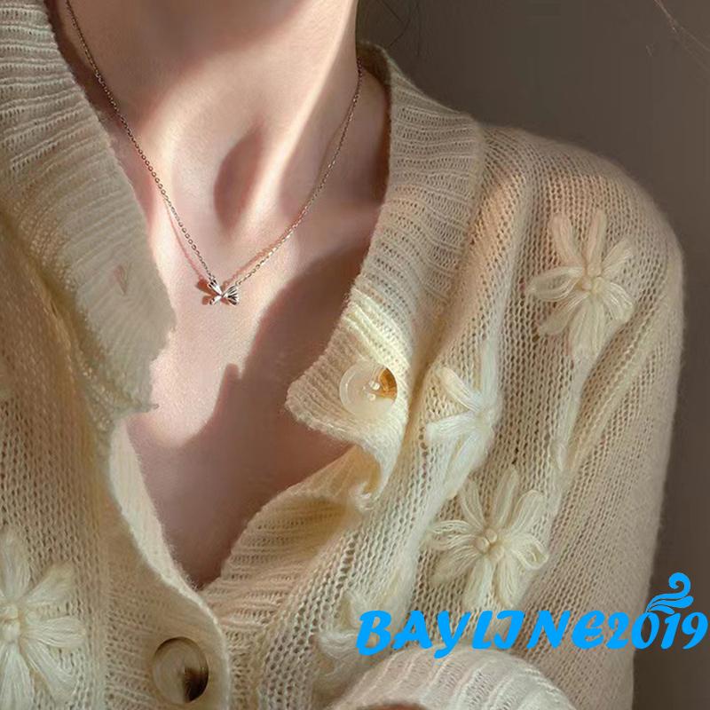 Vòng cổ Mỏng Màu Bạc Mặt Hình Bướm Đơn Giản Cho Nữ