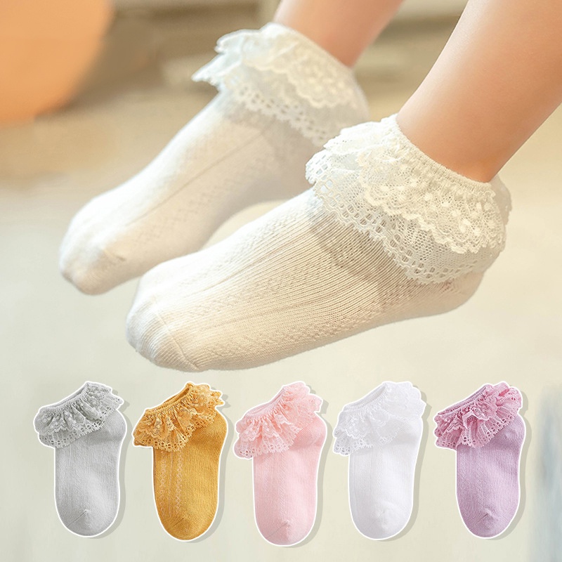 Vớ Cotton Mềm Phối Ren Đính Nơ Phong Cách Công Chúa Dành Cho Bé Gái Sơ Sinh