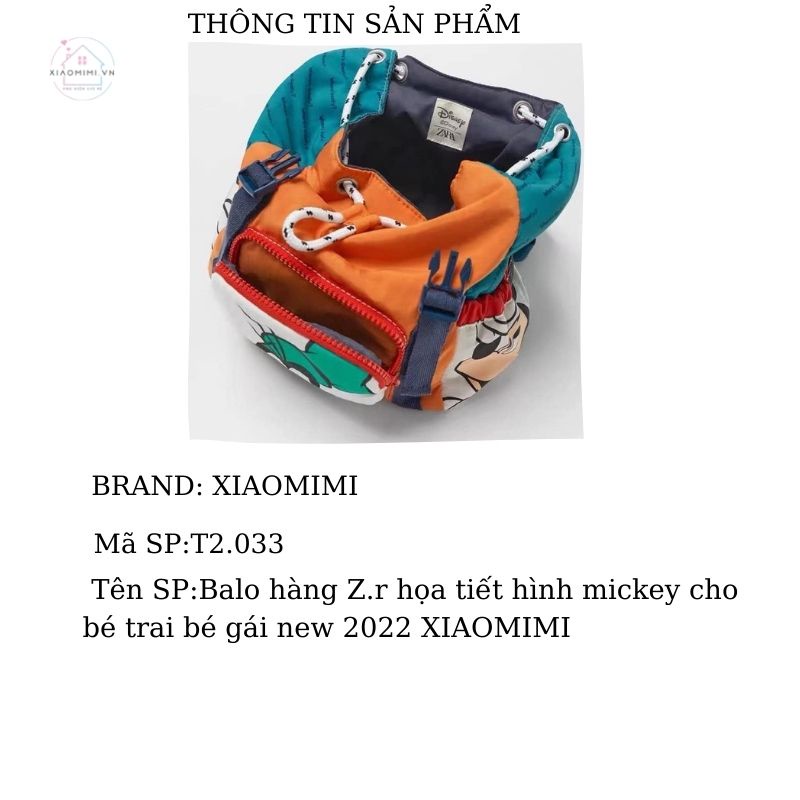 Balo hàng Z.r họa tiết hình mickey cho bé trai bé gái new 2022 XIAOMIMI T2.033
