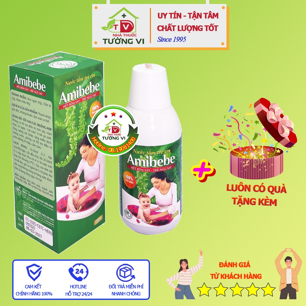 Nước tắm thảo dược Amibebe - Hết rôm sảy, trẻ ngủ say
