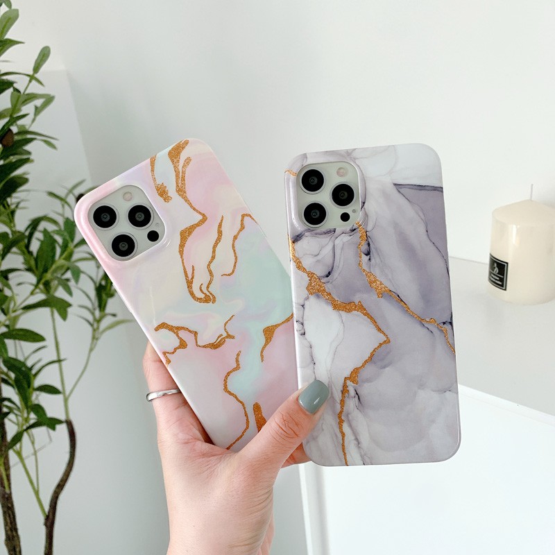 Case For iPhone 12 Pro Max 12 Mini 11 Pro Max XS Max XR X 7 Plus 8 Plus SE 2020 Shockproof Gold Powder Marble Soft Phone Case Cover