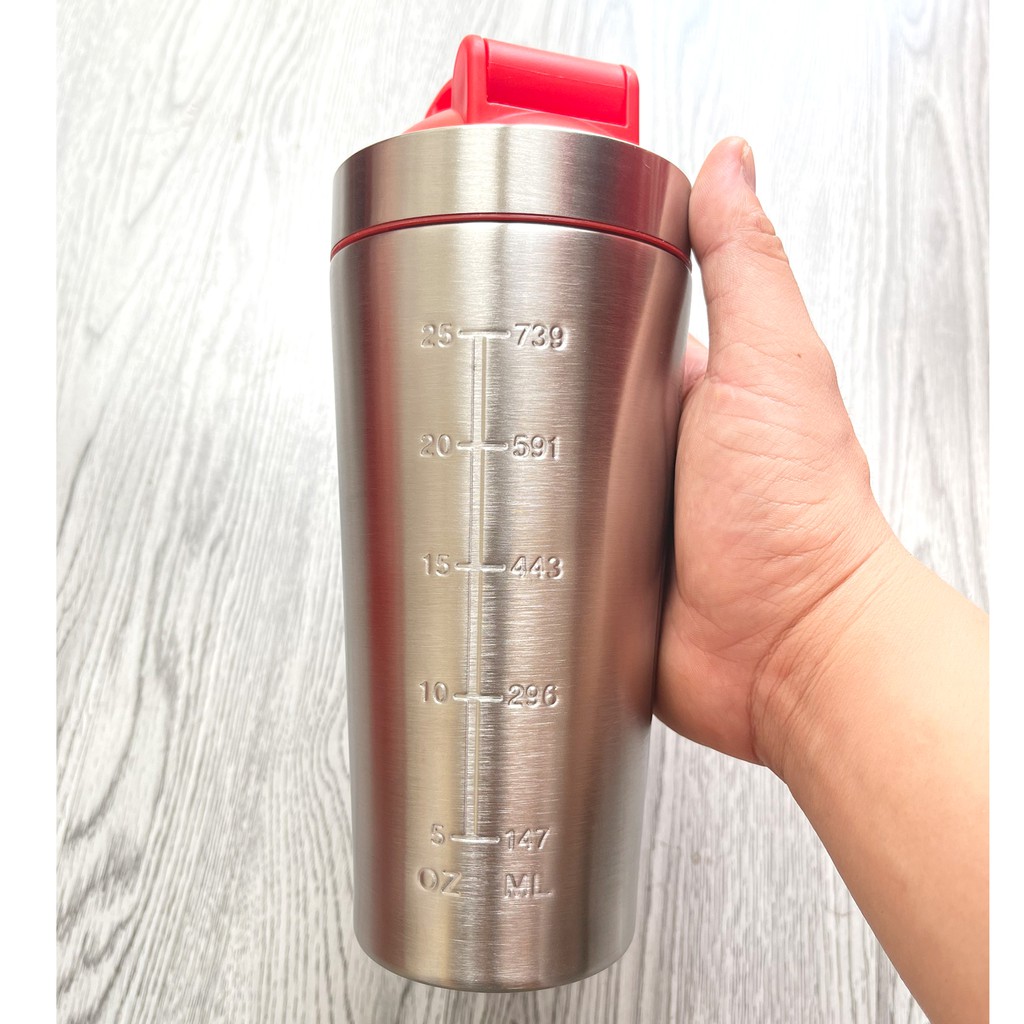 Bình lắc Shaker bằng INOX pha sữa cho người tập GYM hiệu TCSPORTFOOD - Bình nước thể thao Shaker 739 ml