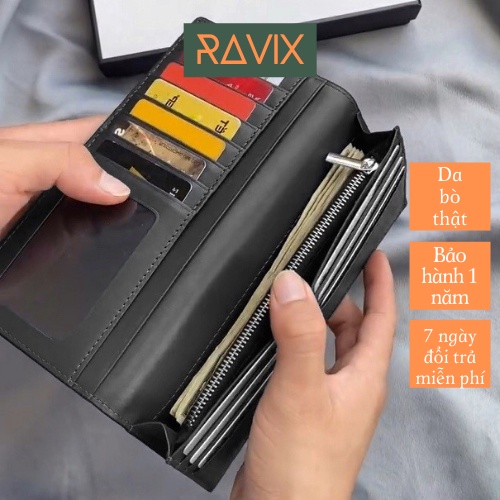 Ví Cầm Tay Da Bò Thật Cao Cấp Ravix Long 2 Nhiều Ngăn Rộng Rãi Tiện Lợi