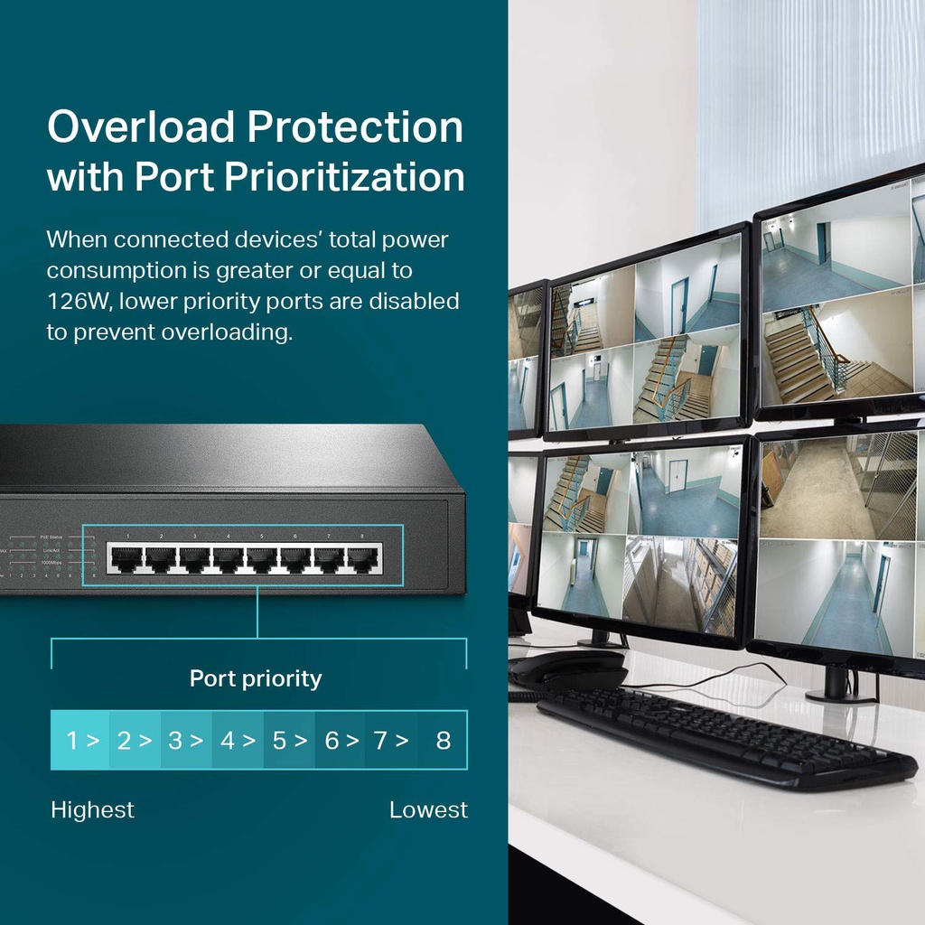 Switch TP-LINK TL-SG1008MP 8 port Gigabit  công suất 153W. Hàng chính hãng