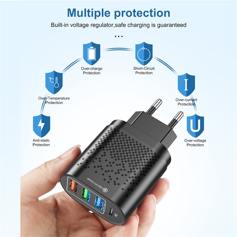 Đầu sạc nhanh QC3.0 48W PD 3 cổng USB Bộ sạc dự phòng