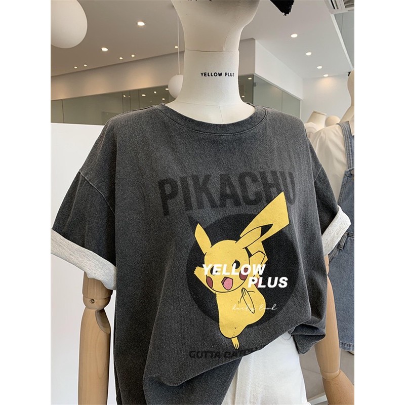 Áo phông nữ xám lông chuột Pikachu