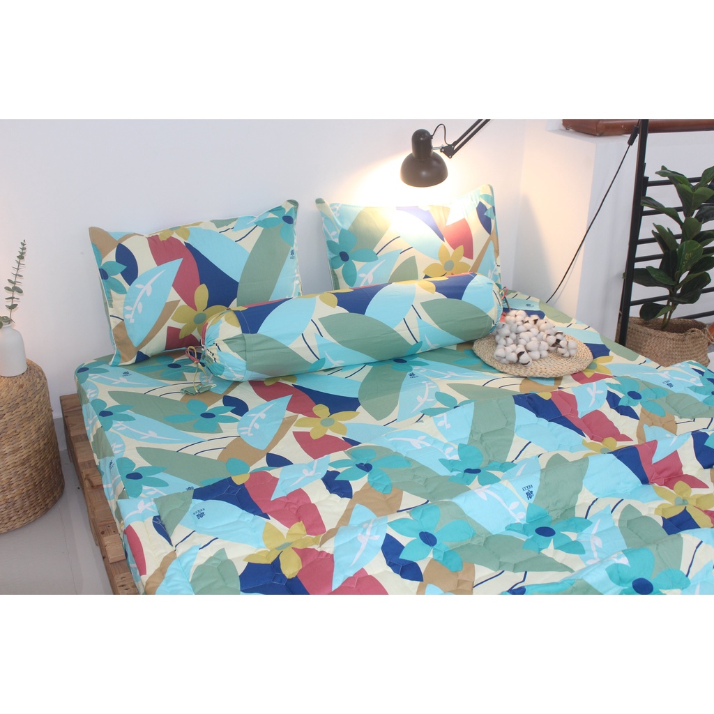 Bộ drap gối KHA LY - Hoa LaTinh- Vàng - vải COTTON dày dặn, mát mẻ, siêu thấm mồ hôi