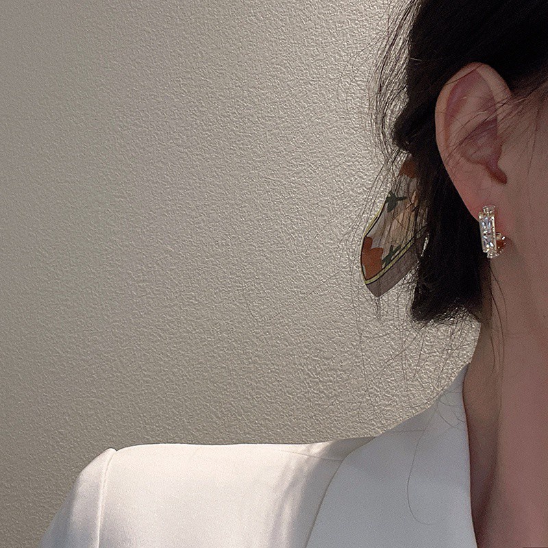 Bông Tai Hình Vuông Đính Đá Lấp Lánh Phong Cách Hàn Quốc Dành Cho Nữ