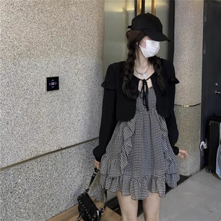Đầm 2 dây kẻ caro
