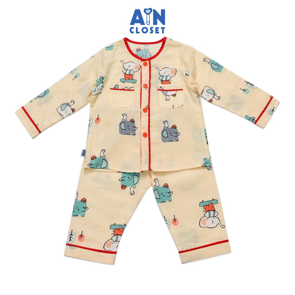 [Mã BMBAU50 giảm 7% đơn 99K] Bộ quần áo dài Unisex họa tiết Chú voi cam xô sợi tre - AICDBTZFQXOQ - AIN Closet